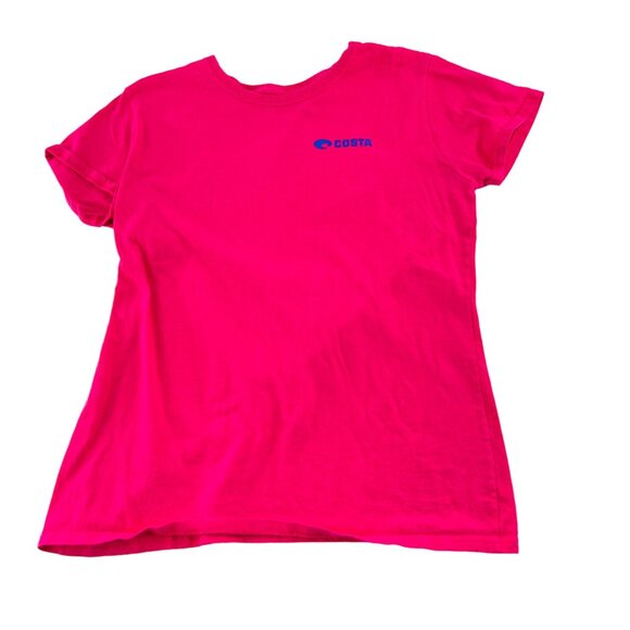 Costa Pink T-Shirt With Swirly Fish Design And Blue Logo Women's size Large - Picture 1 of 4